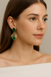 TEARDROP GREEN & GOLD NET EARRINGS